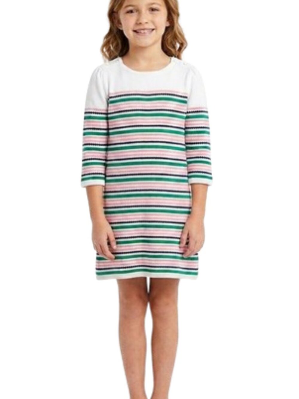 Janie and Jack Girls Striped Knit Cotton Dress Pink Green Navy White, size 10